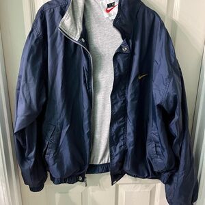 Nike Navy Windbreaker Jacket with Grey Inner Lining and Yellow Swoosh
